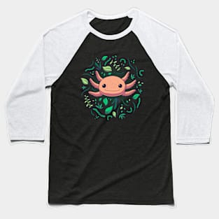 Axolotl with Plants // Kawaii, Wild Animal Baseball T-Shirt